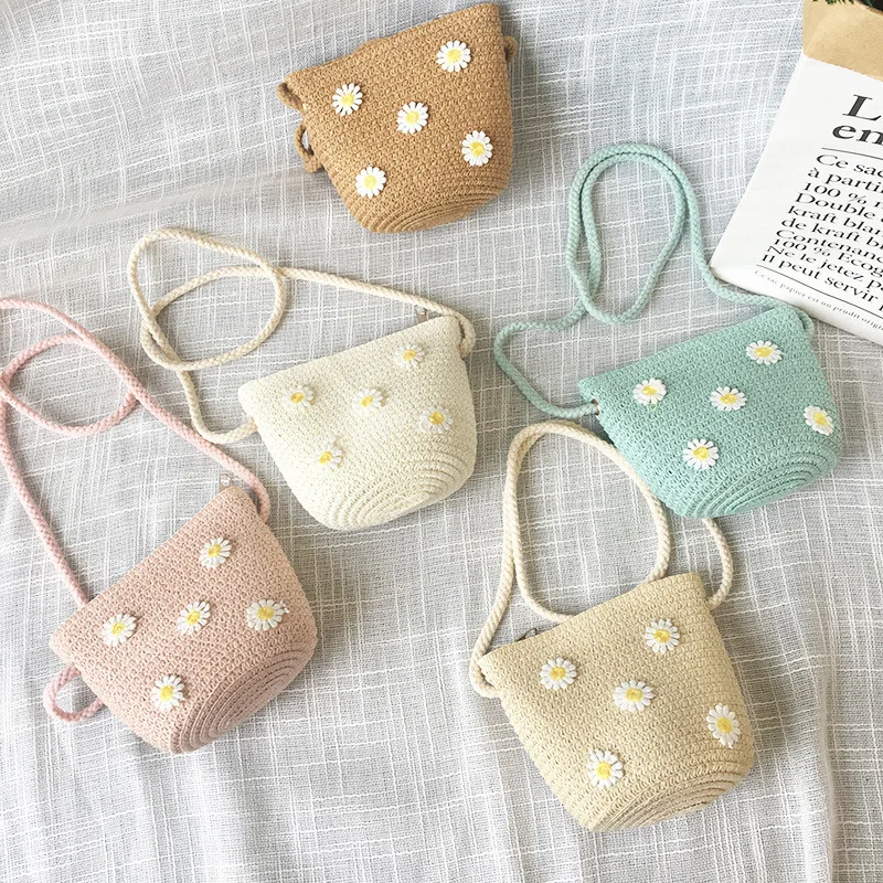 2022 Cute Baby Girls Straw Shoulder Bags Summer Princess Girl Handbag Coin Bags Mini Children Beach Messenger Bags Cherry Bag
