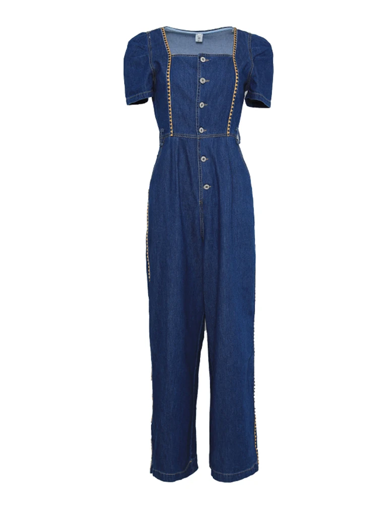 TIYIHAILEY Free Shipping 2022 New Women Wide Leg Denim Jumpsuit And Rompers S-L Thin Summer Trousers With Pockets