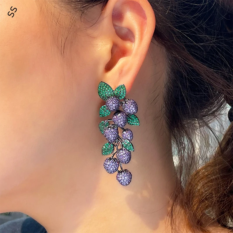Women's Fashion Retro Earrings Purple Zircon Ear-studs Elegant Female Evening Dresses Ornaments Accessories Ear-pendant
