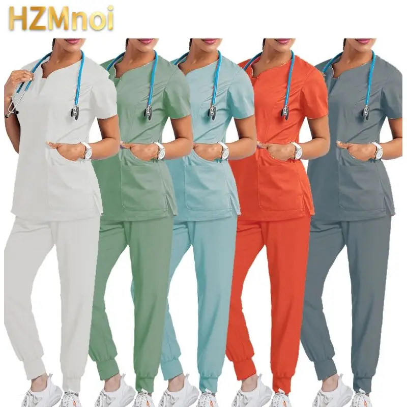 

Surgical Uniforms Woman Scrub Set Medical Nurse Beauty Salon Workwear Clinical Scrubs Top + Pant Spa Doctor Nursing Tunic Suit