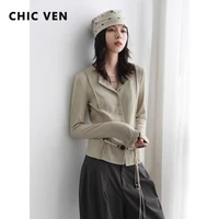 CHIC VEN femmes Cardigan décontracté nouveau petit revers à manches longues T-shirt mince femme tricoté chandails sport printemps automne 2025 1