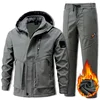 Winter Autumn Tactical Jacket Suit Men Soft Tactical Jackets Waterproof Pants Men Hiking Camping Hood Windbreaker Fleece Jacket 4