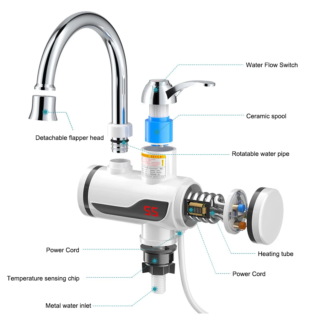 Electric Faucet LED IPX4 Waterproof Tap Bathroom Mixer Fast Heating Water Heater 220V/110V Sprayer Side Inlet EU Plug