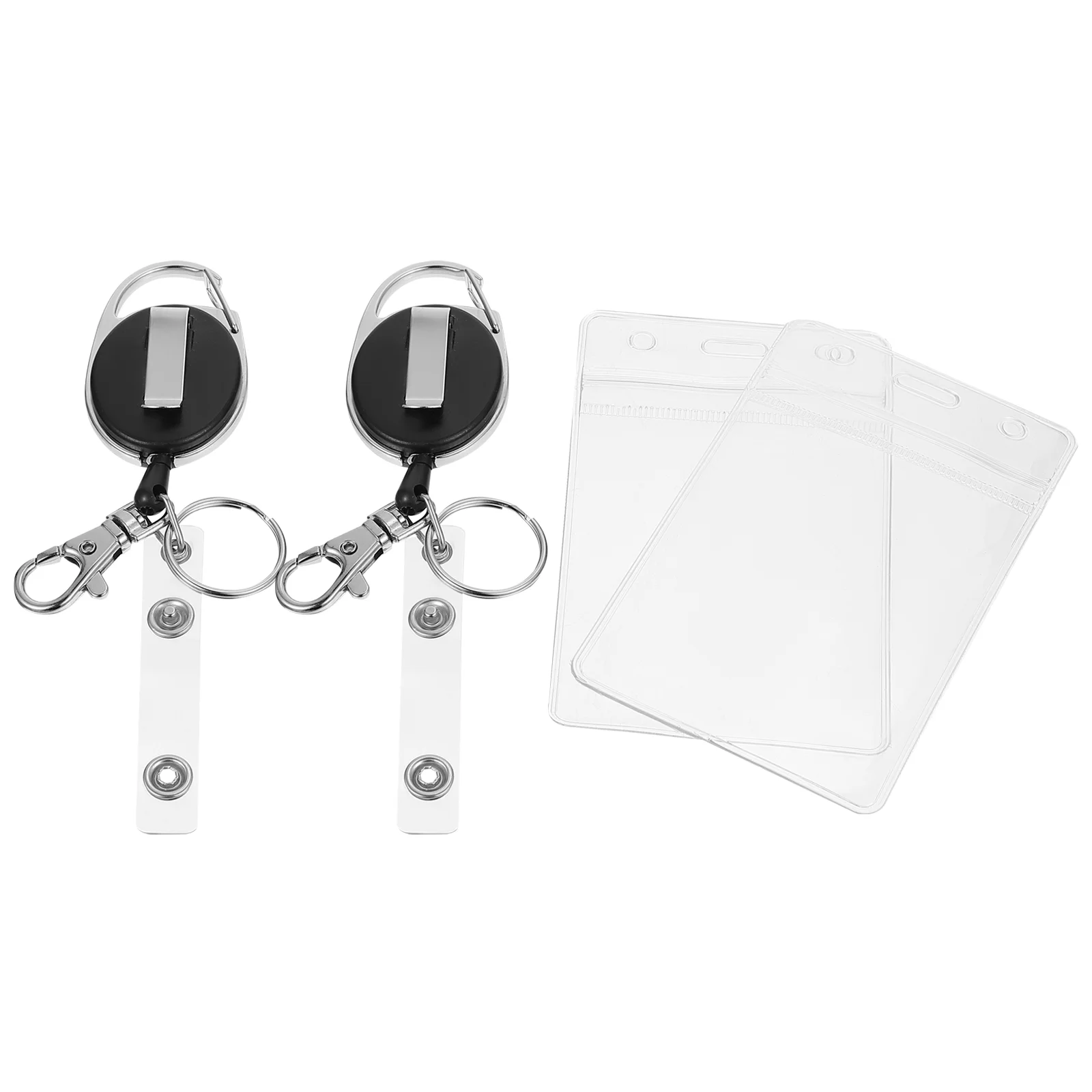 

2 Pcs ID Card Holder Key Rings Zinc Alloy Document Container Multi-function Keychain Portable Creative Retractable Cards