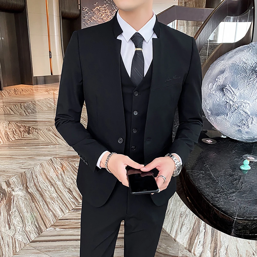 

Luxury Formal Black Wedding Men Suit Set Slim Fit Groomsmen Groom Tuxedo New Designs 3Pcs Costume Homme De Luxe 2022 Italian