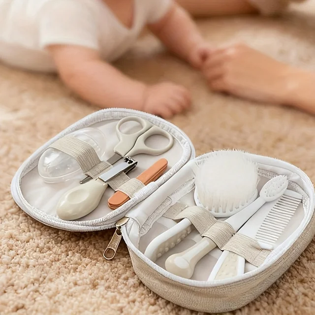 1 set of baby toothbrush, combing and care kit, children's nail clippers, nail file and scissors, infant daily care set 2