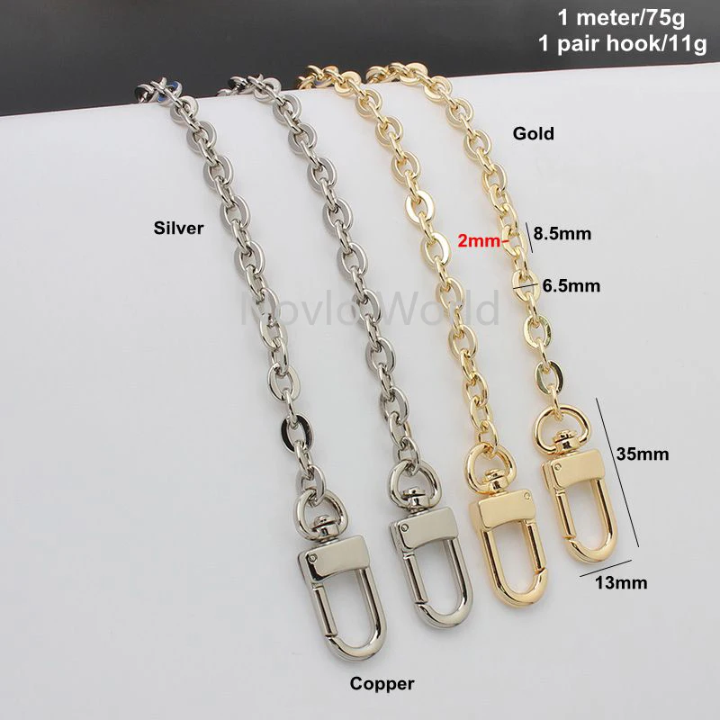 1-5-20pcs 2 색 60 100 120 130cm 길이 구리 meterial 체인 스냅 후크 지갑 체인 가방 액세서리