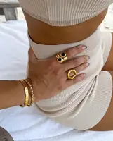 Uworld Top Quality Geometric Wide Stainless Steel Ring 18K Gold Color Waterproof Fashion Minimalist Statement Charm Jewelry Wome - Image 3