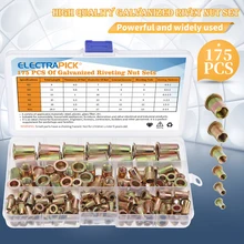 

175pcs Zinc Plated Rivetnuts Blind Set Nutserts Threaded Insert Nutsert Cap Flat Head Rivet Nuts Carbon Steel M3 M4 M5 M6 M8 M10