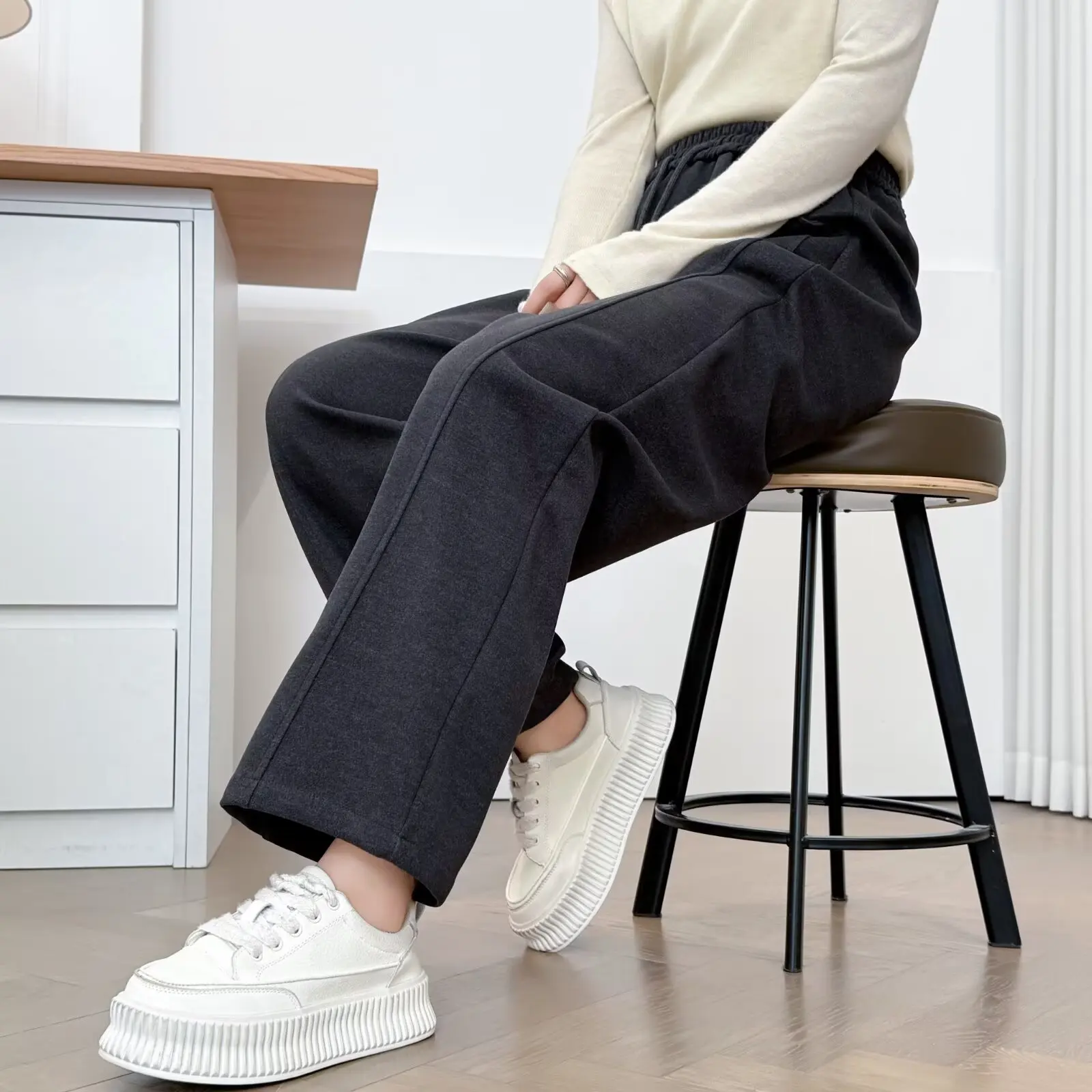 XXXXL Fashion Plus Size Women's Straight Pants New Autumn And Winter Thickened Wide Leg Casual Trousers 022