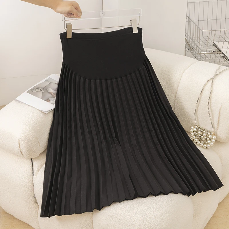 8358# Autumn Winter Fashion Pleated Maternity Skirts Elastic Waist Belly A Line Casual Clothes for Pregnant Women Pregnancy