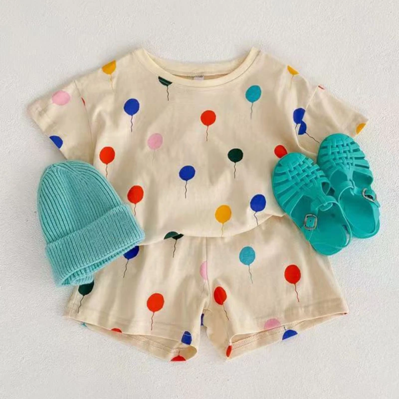 Baby Pajamas Sets Cartoon Child Pajamas Toddler Summer Short Sleeve Baby Nightwear Pyjamas Cute Balloon Kids Homewear Clothes