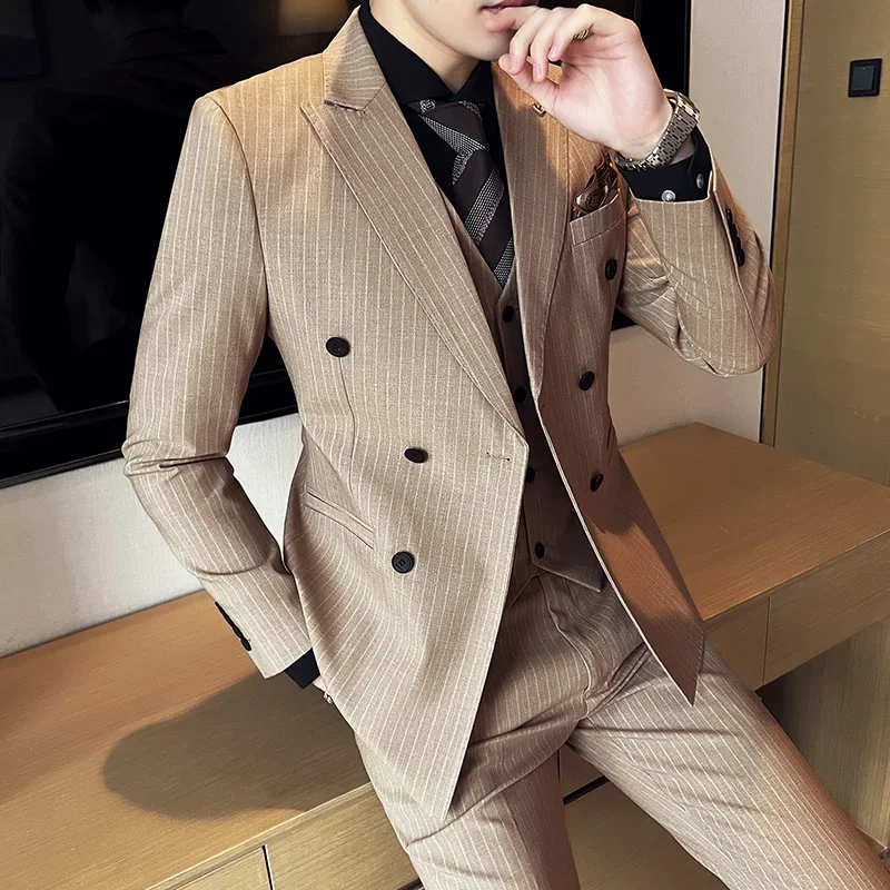 

（Jacket+Vest+Pants）Haute Couture Men's Wedding Groom Best Man Dress 3-piece Set Men Slim Business Formal Social Formal Wear Suit