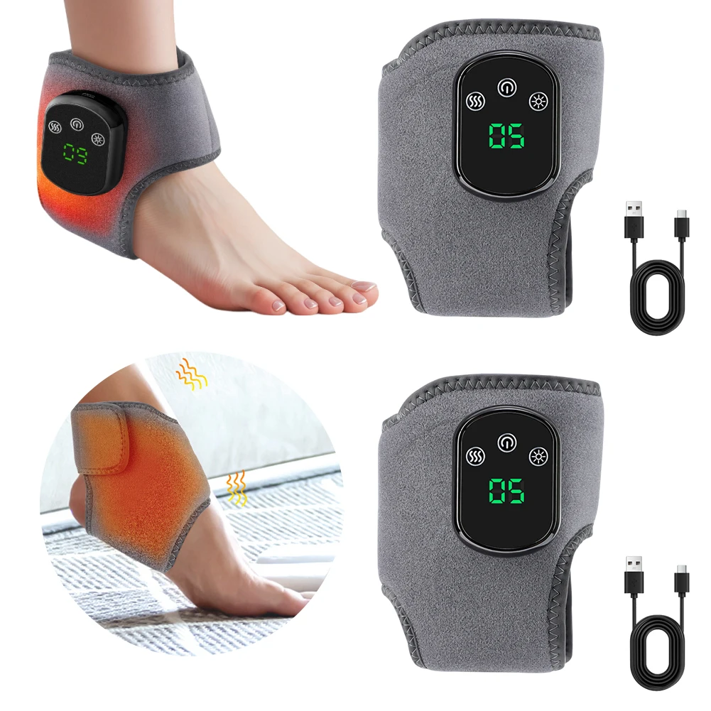 Massageador de tornozelo e pés recarregável 3 em 1, 3 modos de vibração, envoltório aquecido para pés, 5 folhas de calor para pernas sem dor e vitais