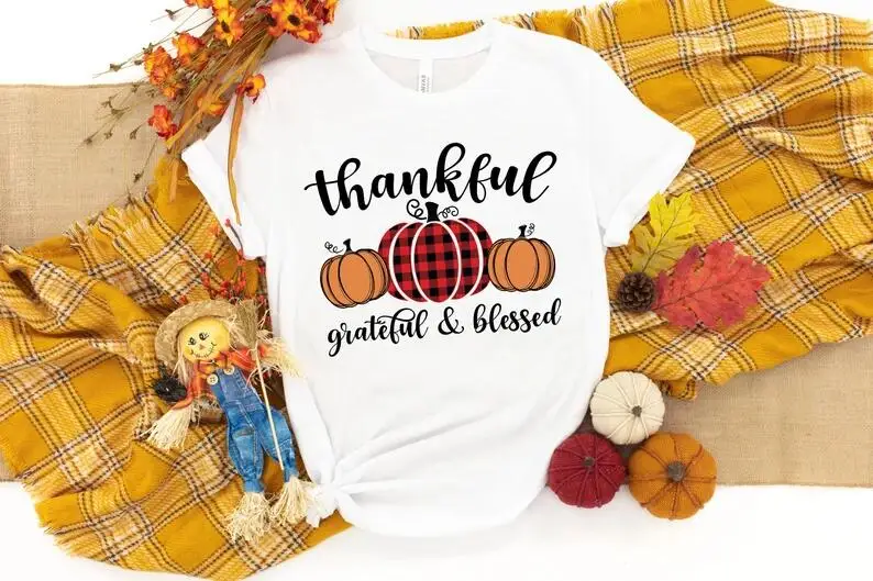 

Thankful Grateful Blessed Shirt, Pumpkin Tee,Buffalo Plaid Thanksgiving Shirt,Thanksgiving Family Shirt,Thanksgiving Matching