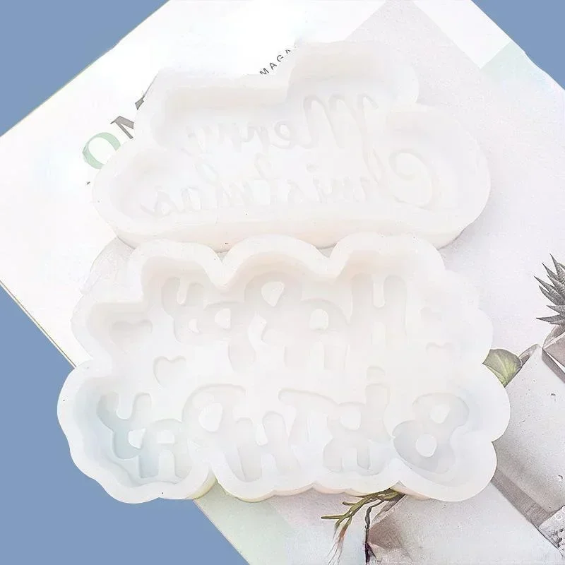 Happy Birthday Christmas Candles Silicone Mold DIY Aromatherapy Candles Gypsum Cake Decorative Baking Supplies Silicon Molds