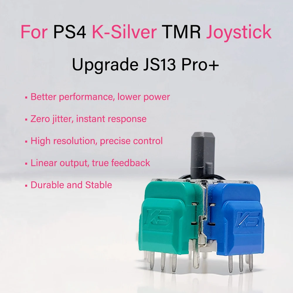 2/10개 K-실버 JS13 PRO+ TMR 조이스틱 PS4 듀얼쇼크 4 아날로그 스틱 홀 조이스틱 무드리프트 교체용 썸스틱 그립 캡