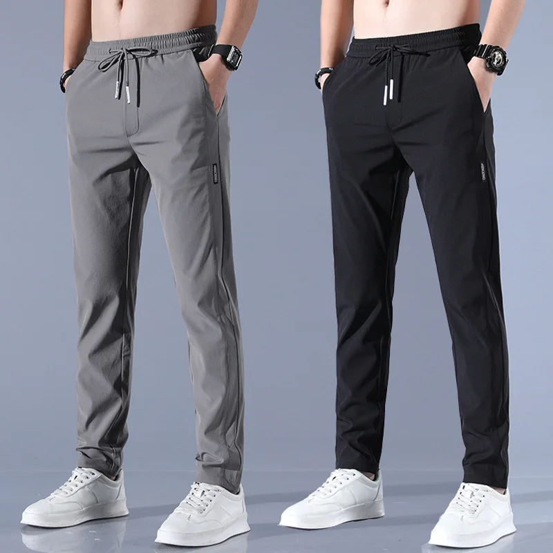 2024 Summer New Men's Straight Trousers Patchwork Elastic Pockets Drawstring Korean Trendy Slim Comfortable Sweatpants Pants
