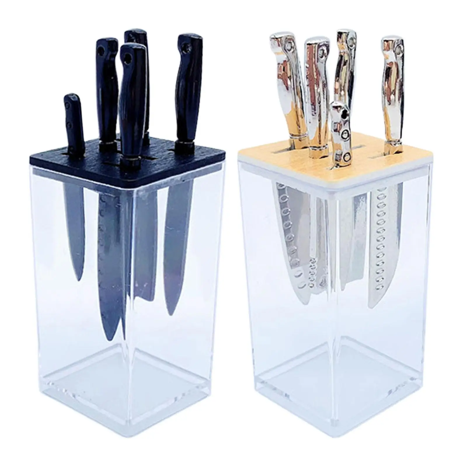

1:12 1:6 Mini Alloy Utensil Holder with Cutlery Pretend Play Kitchen Knives Set for Kitchen Room Home Dining Room Decor