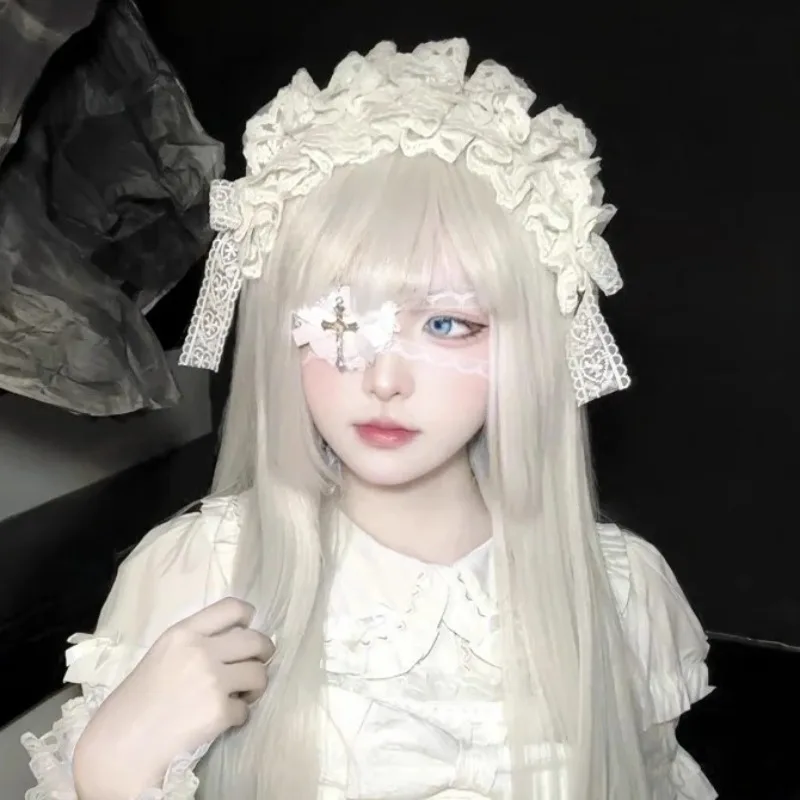 Sweet Cool Black White Lace Bows Heart Cross Eye Mask for Women Girls Subculture Lolita Dark Gothic Cosplay Party Accessories