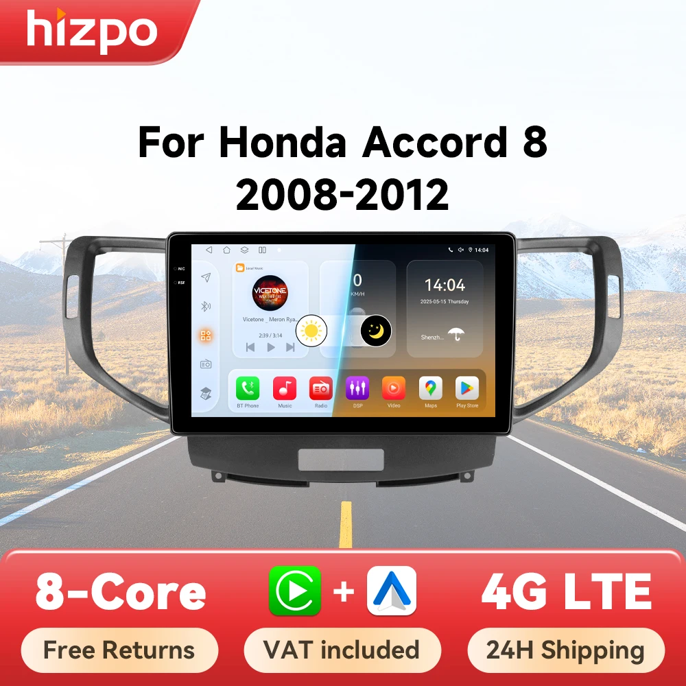 Hizpo 9 Zoll Radio Für Honda Accord 8 2008-2012 4G Auto Multimedia GPS 2din Autoradio Drahtlose CarPlay Android Auto Navigation BT