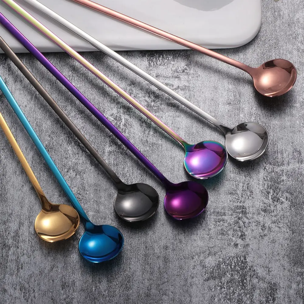 Rainbow Stir Coffee Spoon Long Handle Ice Cream Spoons Eco-friendly Stainless Steel Stir Spoon Tableware Kitchen Supplies