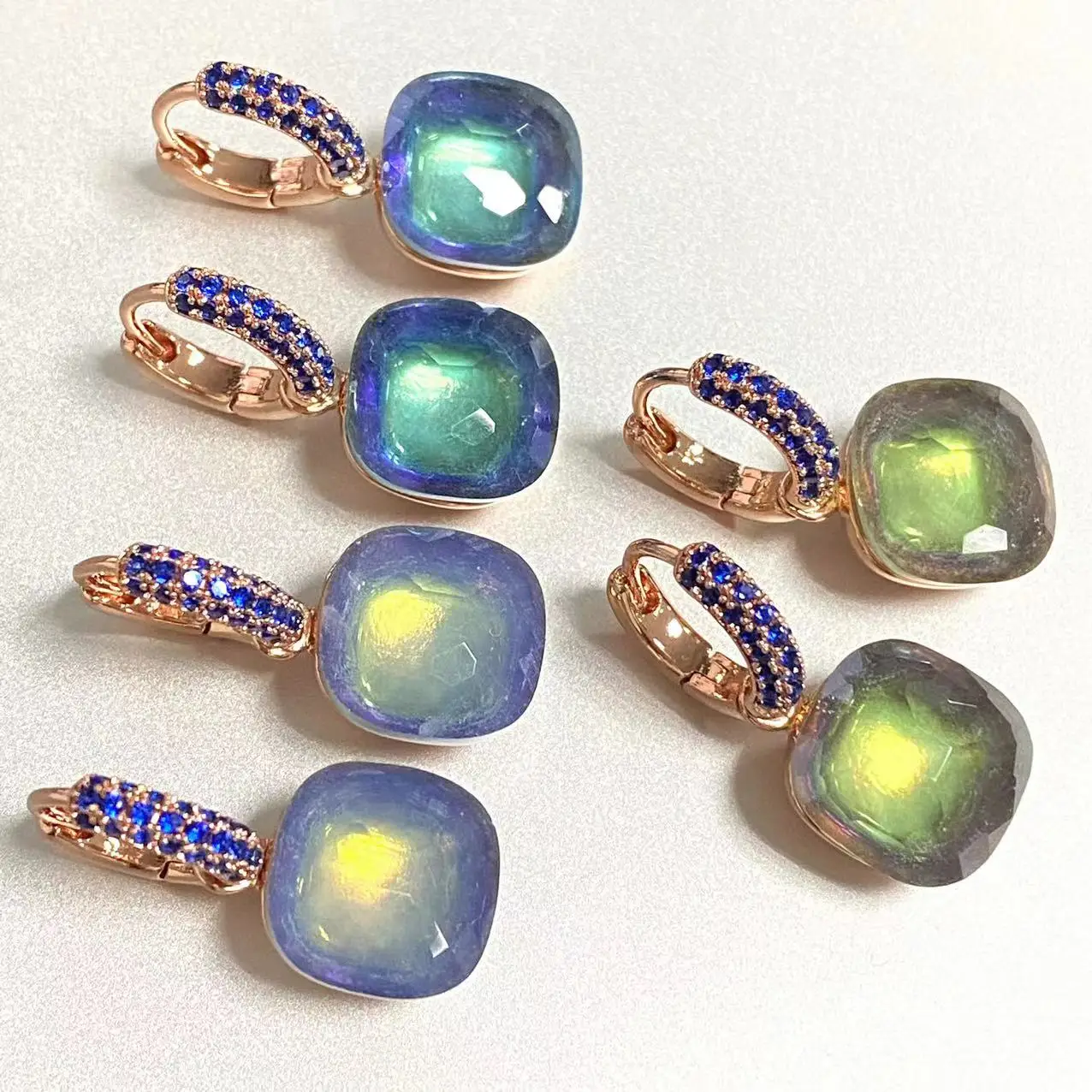 KAISQJEW 12.6mm Earrings Inlay Blue Zircon Candy Color Crystal Earrings For Women Drop Earrings Fashion Jewelry Gift