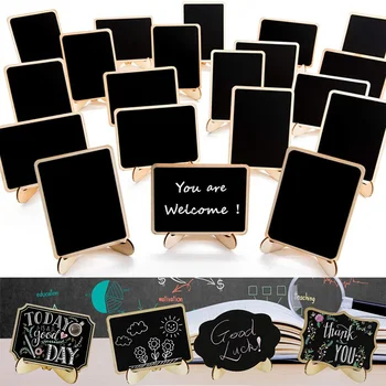 10 Pezzi Lavagnette in Legno con Clip e Supporto a Cavalletto, Segnaposto per Famiglia, Negozio, Esposizione Messaggi