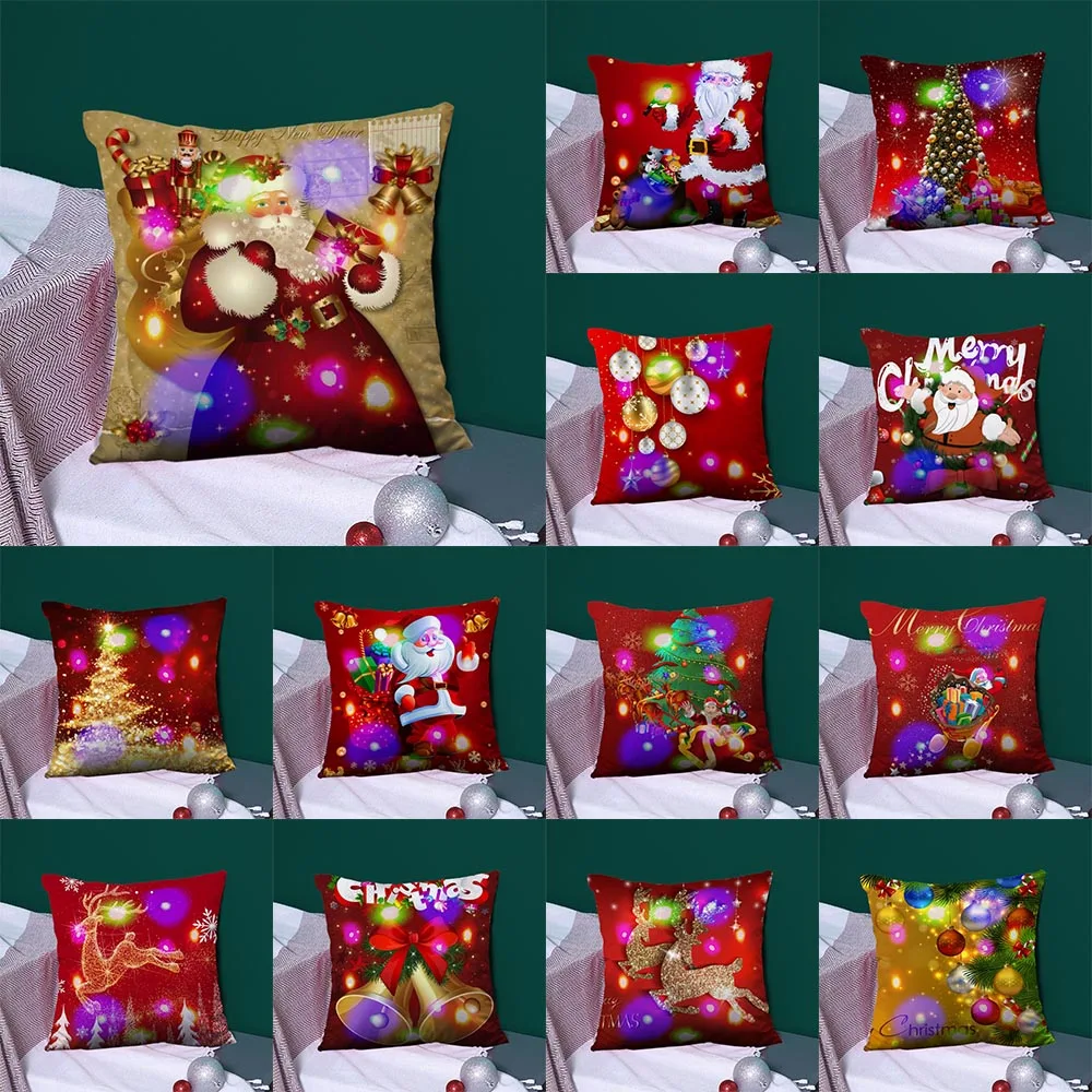 

45X45CM New 2024 Christmas Collection Pillowcase LED Light Home Living Room Sofa Decoration Square