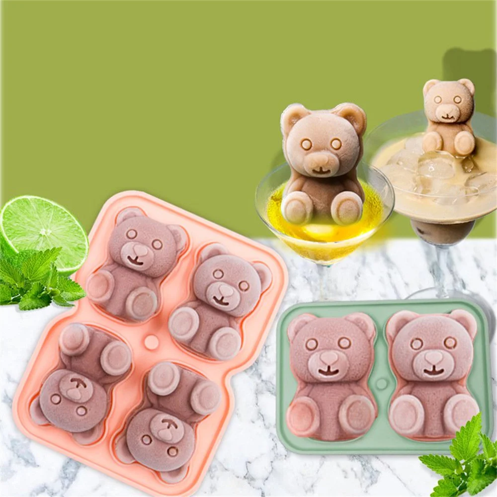 1pc Random Color Cute Bear Ice Cube Mold Silicone 3D Fun Shape Ice Cube  Tray with Clear Funnel Type Lid Easy Release Large Ice Cube Molds for  Drinks