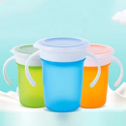 360 Degrees Rotated Baby Learning Drinking Cup with Double Handle Flip Lid Leakproof Bottle BPA Free with Lid Infants Water Cup