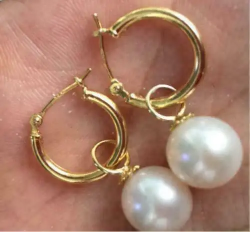 

Perfect White AAA 7-8mm Natural Round South Sea Pearl Earrings 14k Yellow Gold