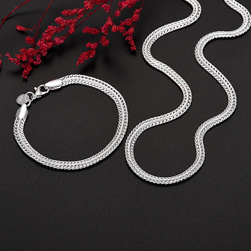 

Fine 925 Sterling Silver 6MM Geometry Bracelet Neckalce Jewelry Sets for Women Man Luxury Fashion Party Wedding Accessories Gtfs