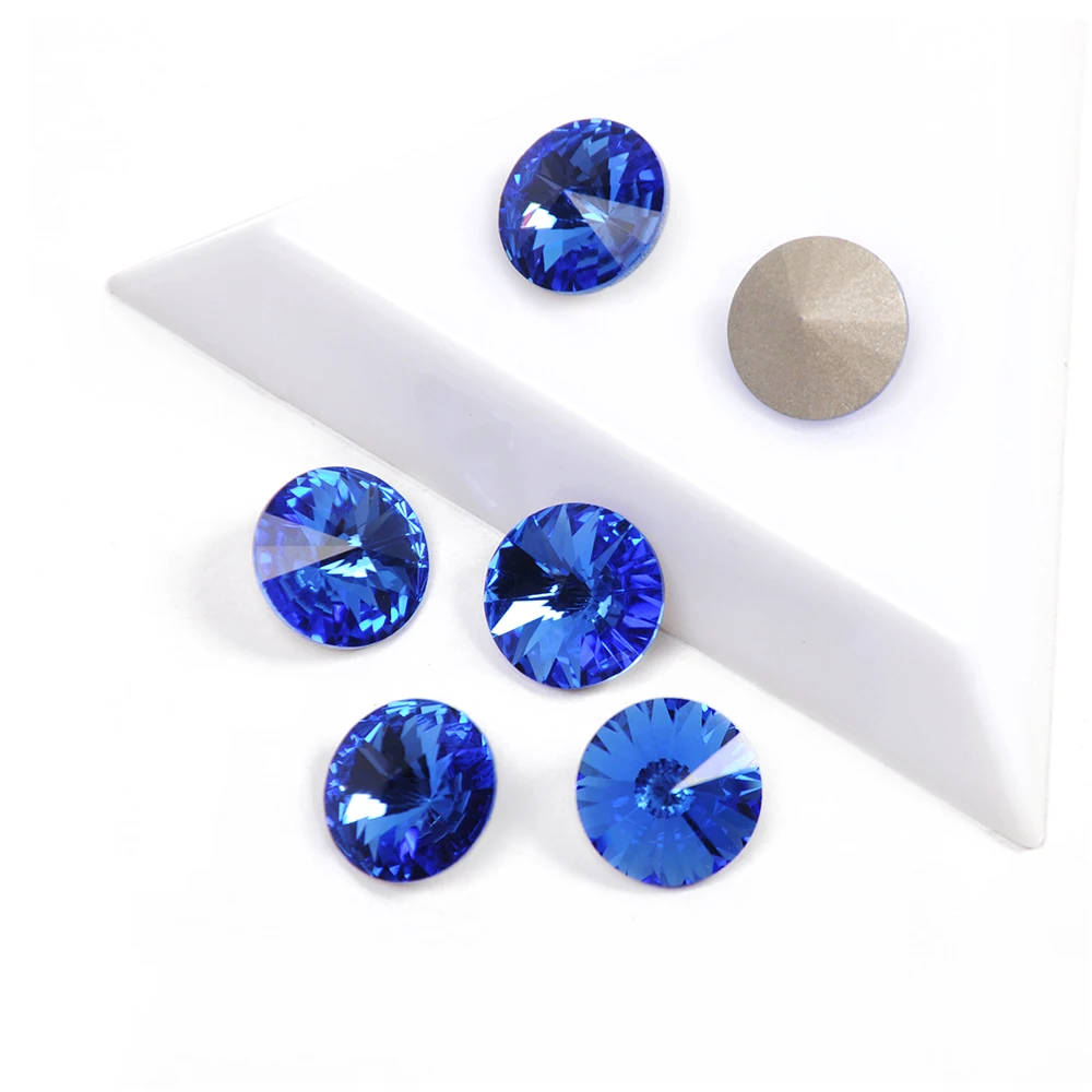 

Sapphire K9 Rivoli Round Glass Rhinestones DIY Accessories Crystal Stones Pointback Adhesive Jewelry Decorations