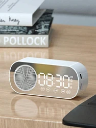 Mirror - Faced Smart Alarm Clock with Bluetooth and FM Radio - Bass - Heavy Compact Speaker (WHITE)
