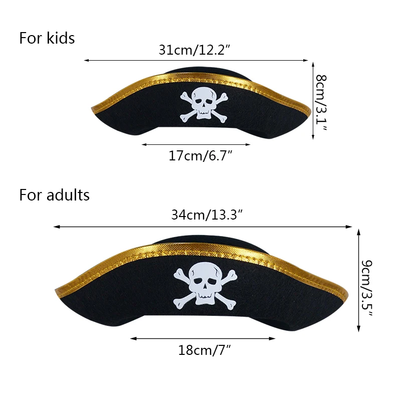 50cm nero pirata cappello Cosplay Costume accessori adatti per bambini  adulti Halloween mascherata pirata capitano Cap decorazione