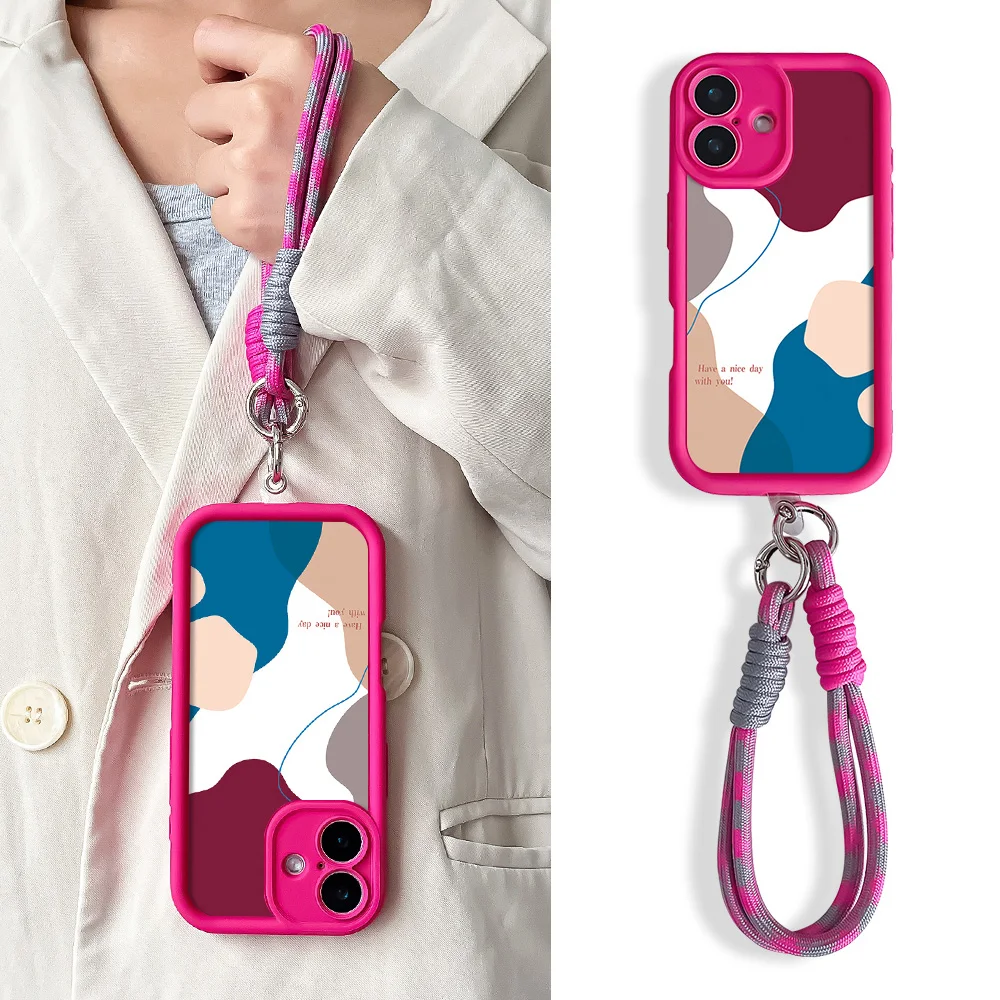 Color Block Wrist Chain Phone Case with Hand Strap and Lanyard