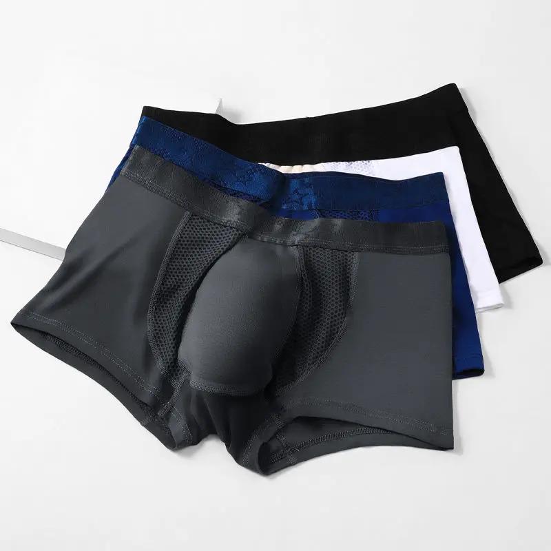 Sexy Men's Underwear U Convex Sexy Big Bag Latex 3D Antibacterial Boxers Men's Mesh Breathable Plus Size Boxers Mens Sex Panties women panties sexy lace ice silk postpartum underwear transparent temptation mesh seamless maternity intimates antibacterial cro