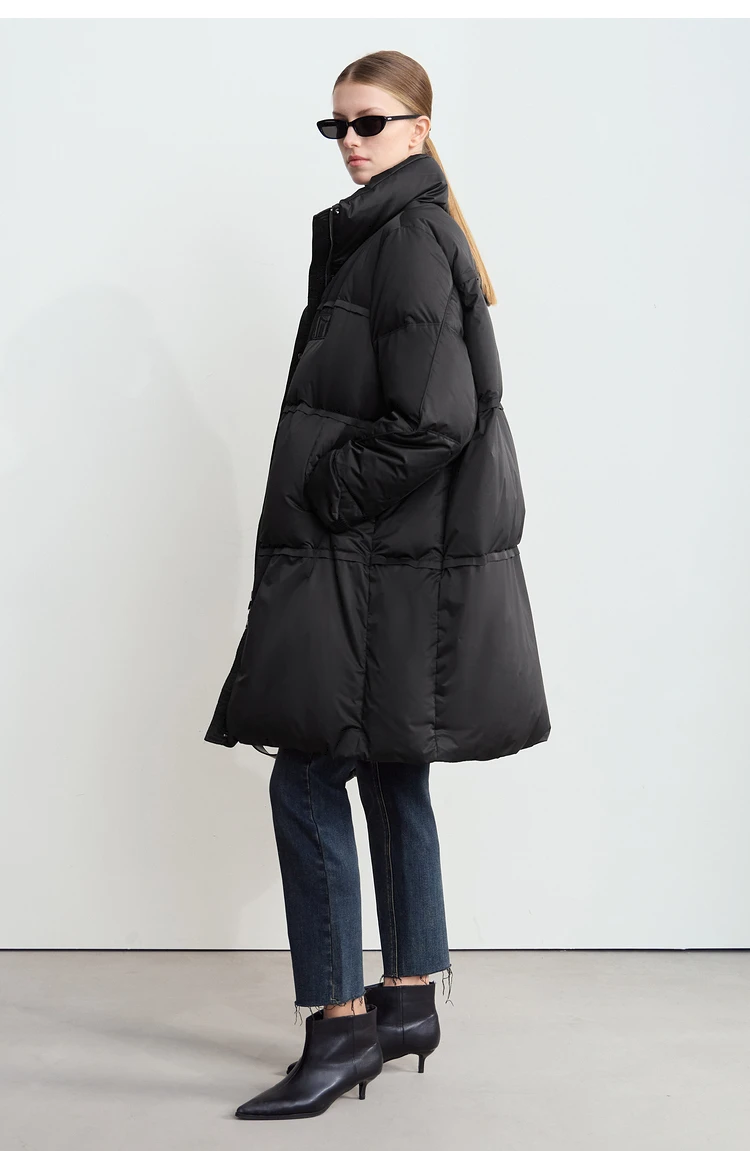 Amii 2024 Winter New Women's Velcro Loose Coat Top Warm Stand-up Collar Letter Embroidered Seal Zipper Down Jacket 12444103