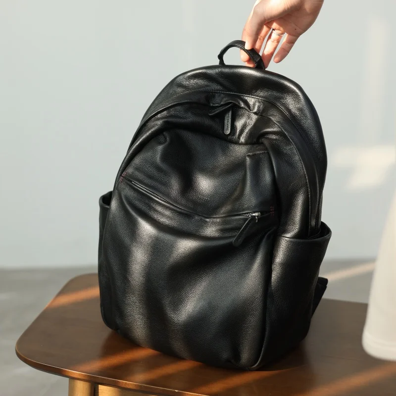 Luxury Genuine Leather Backpack With Computer Compartment Women And Men Soft Large Capacity Fashion Backpacks 1