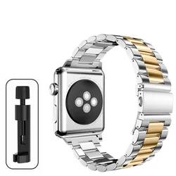 Stainless Steel Metal Strap for Apple Watch - Elegant and Durable Band Replacement (Silver - Gold)