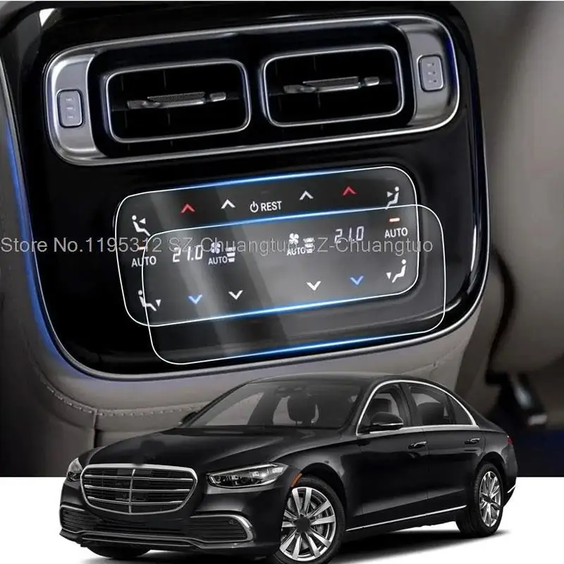 

2PCS PET film For Mercedes Benz S-CLASS W223 2021 2022 2023 Rear Row Climate Touch-Screens Protector car interior