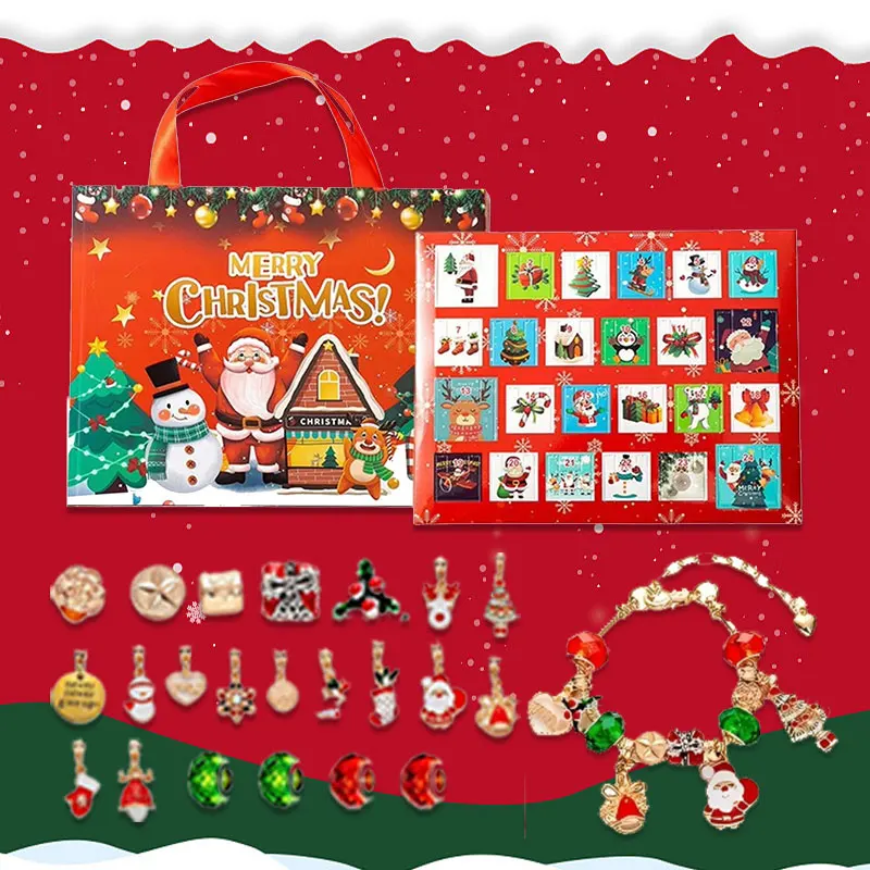 Christmas Advent Calendar Bracelet 24 Days of Xmas Countdown Calendar Surprise Gift Boxes DIY Creative Jewelry Charm Making Kit