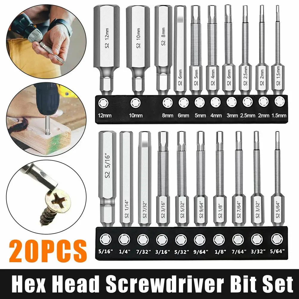 Hex Head Allen Wrench Drill Bit Set Steel Key Screwdriver Set 20pcs