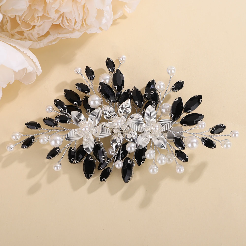Rhinestone Flower Hair Clip 15Color for Women Wedding Hair Accessories Pearl Handmade Bridal Bride Headpiece Party Hairpin Tiara