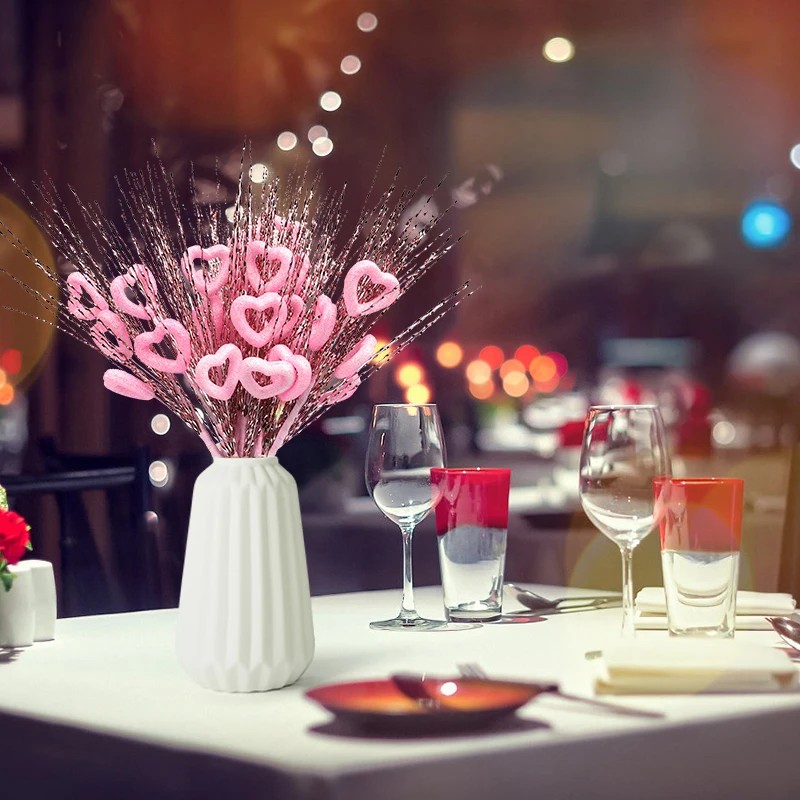 5pcs/lot Artificial Heart Shaped Berry Picks Flower Stem Branches for Valentines Day Wedding Party Home Table Decoration Gifts