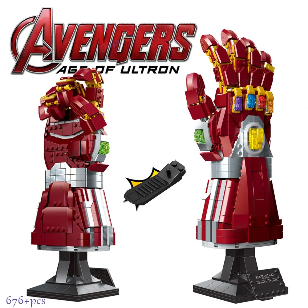 Disney MARVEL AVENGERS Ironman Spiderman THANOS Infinity Glove Gauntlet Stone Thor Hulk Strange Building Block Bricks Toys Gift