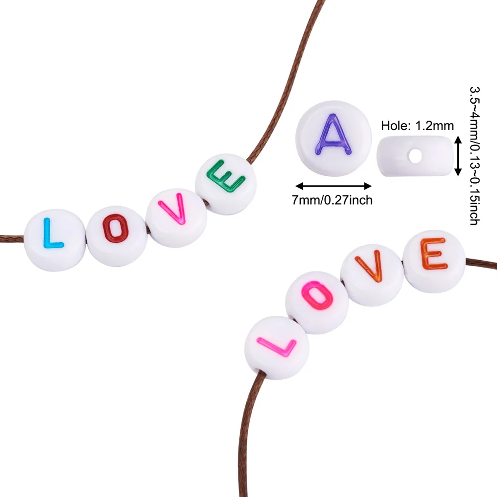 1300Pcs Letter A~Z Initial Acrylic Beads Flat Round Rainbow Color Elastic Bracelet Necklace Phone Hang Cord DIY Jewelry Making