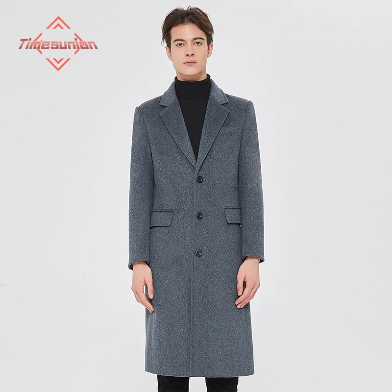 

Mens Classic Single-breasted Pea Coat Winter Extra Long Wool Overcoat Fashion Casual Windproof Thick Warm Trench Coat Men