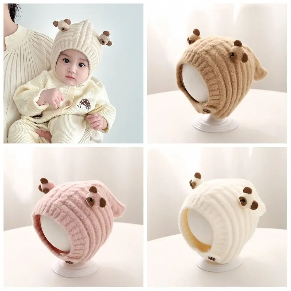 Fashion Warm Baby Knitted Hat Wool Soft Children Pullover Cap Thicken Ear Protection Earmuffs Cap Outdoor